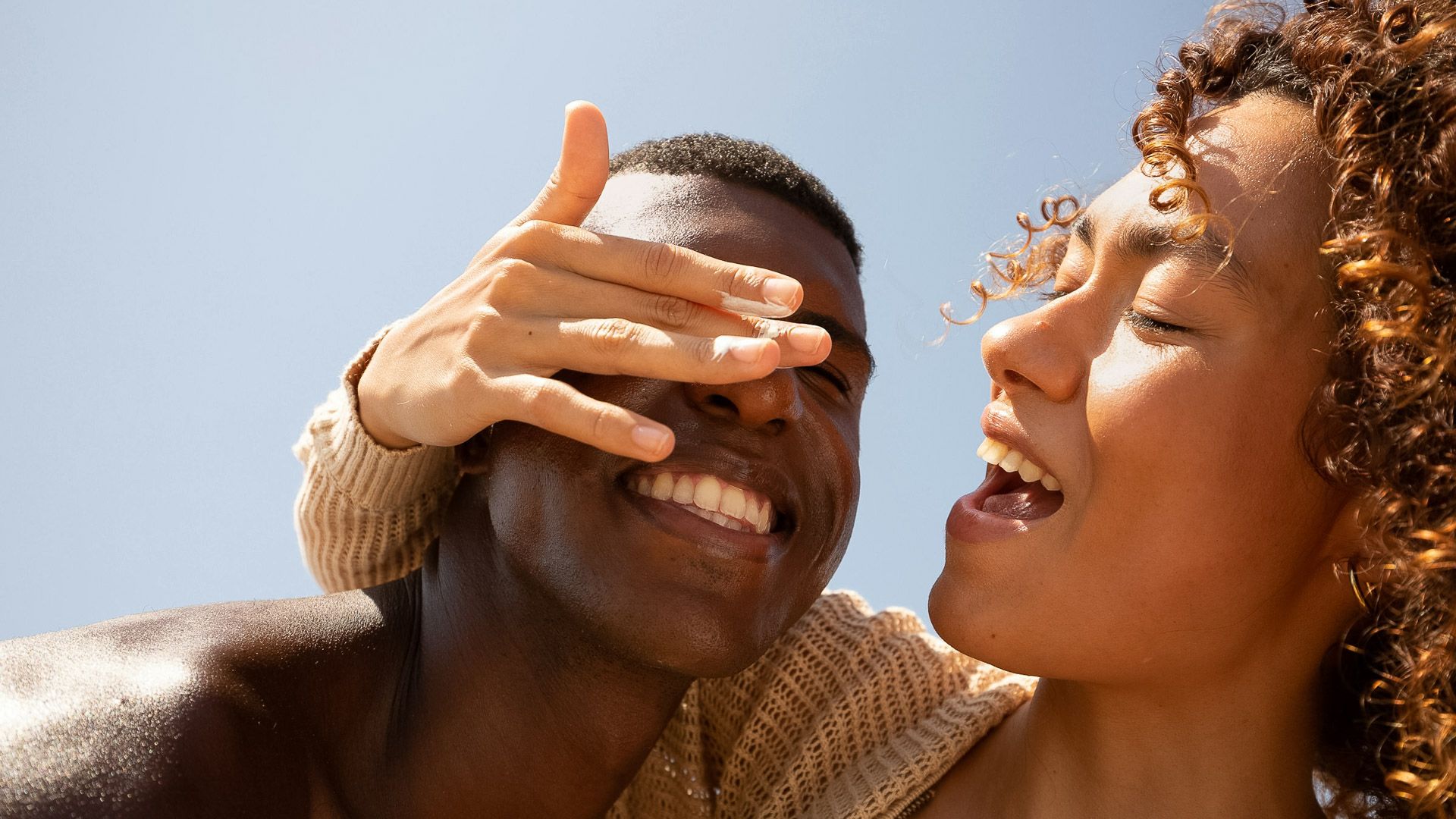 a couple laughing together